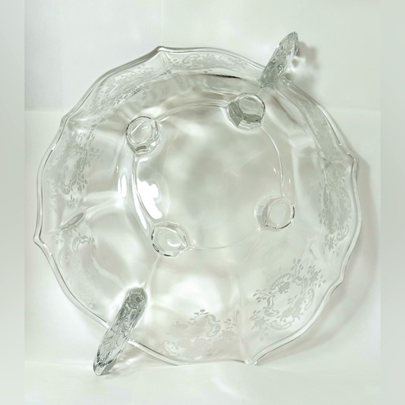 Vintage Fostoria “Meadow Rose” Etched Baroque Glass Footed Serving Bowl - Picture 7 of 9